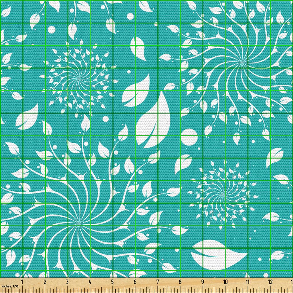 ABAKUHAUS Türkis Gewebe als Meterware, Zweifarbige Blühende Natur Thema Wirbeln Vortex Wasserstrudel Rhythmisches Muster, 5 M (148 x 500 cm), Tü...