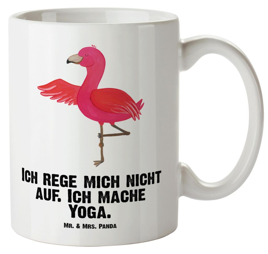 Mr. & Mrs. Panda steingut tasse Flamingo Yoga - Weiß - Geschenk, Aufgeregt, Große Teetasse, jumbotasse, Aufregen, Henkeltasse, Baum, Keramiktasse...