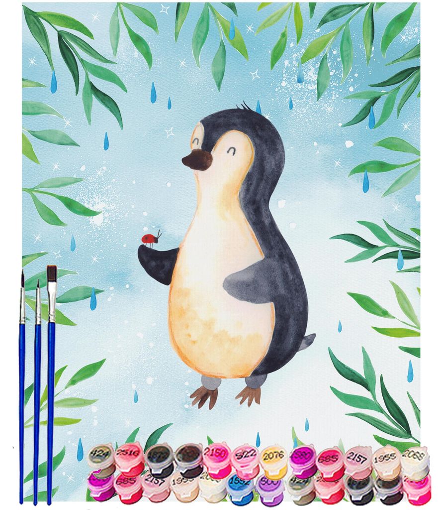 Mr. & Mrs. Panda Malen nach Zahlen Pinguin Marienkäfer 40 x 50 cm Ohne Rahmen - Eisblau - Geschenk, Wunder, malset, DIY, Aufmerksam, Leinwand, Zah...