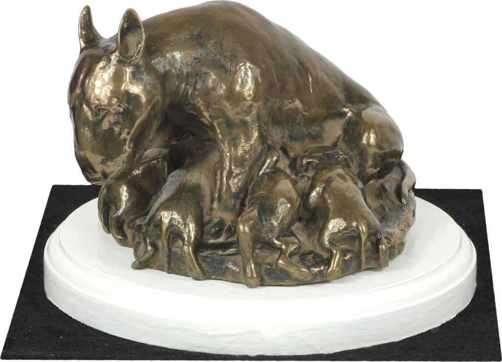 Bull Terrier, Bullterrier II - Hundestatue, Figur auf weißem Sockel, Trophäe für die Art-Dog-Hundeaustellung.