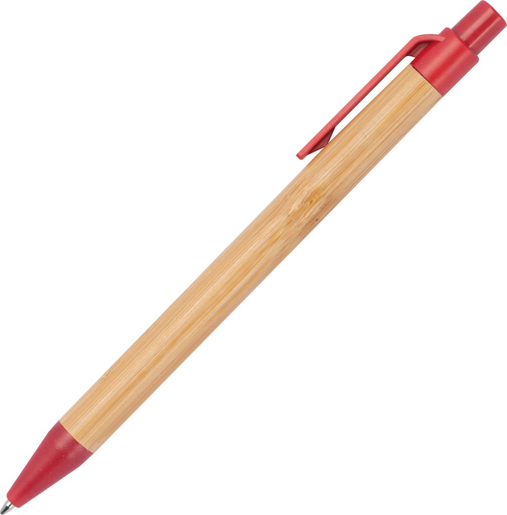 10 Kugelschreiber aus Weizenstroh und Bambus / Farbe: rot