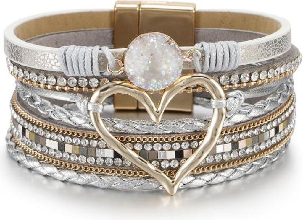 Graues Lederarmband mit Herz, Boho-Geschenk für sie Produktbild 