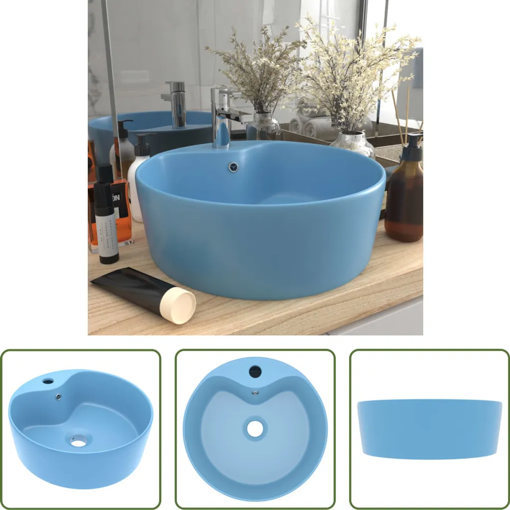 Lavabo ceramica azzurro opaco 36 cm con troppopieno | Design Bagno