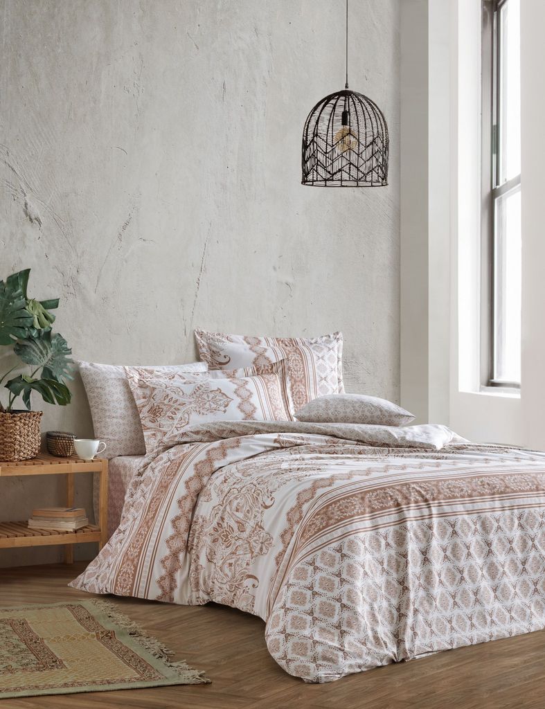 L'Essentiel Linge de Maison, Ligya - Beige, Brown, Ranforce King Bettbezug-Set (DE), Braun, 100 % BAUMWOLLE RANFORCE, 200 x 220 cm