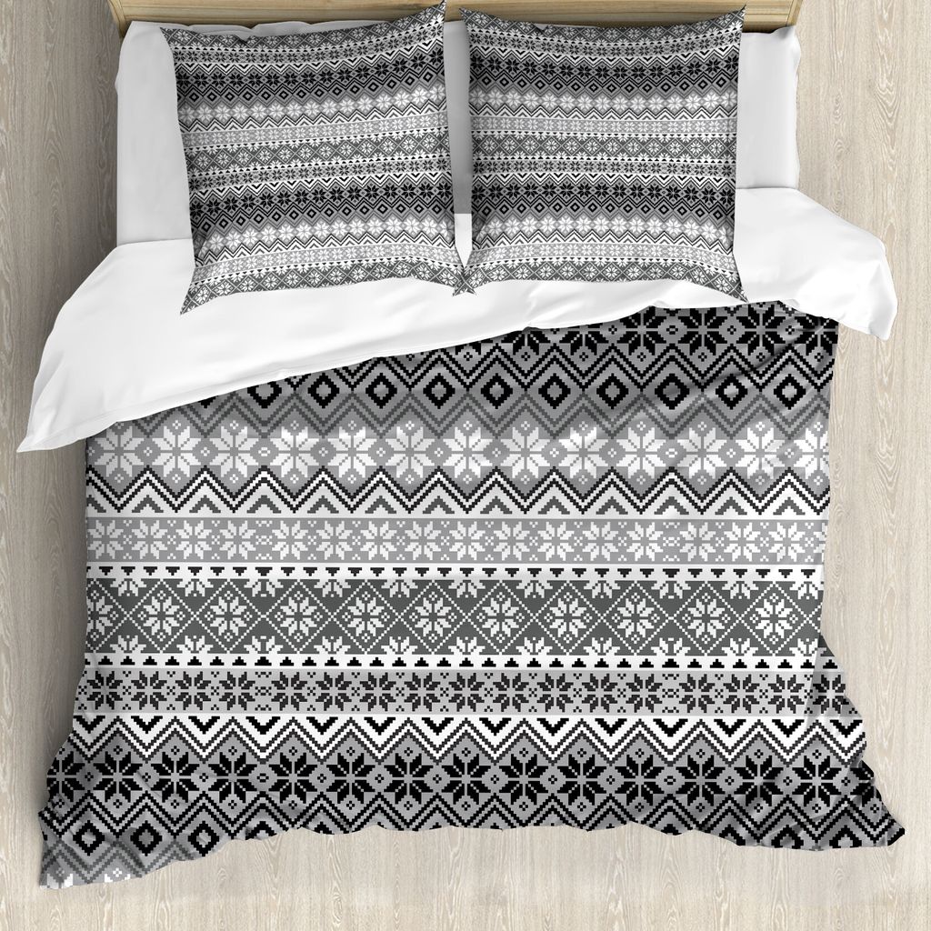 ABAKUHAUS nordisch Bettbezug, Klassische Scandinavian, Milbensicher Allergiker geeignet mit Kissenbezügen, 155 cm x 220 cm - 80 x 80 cm, Grau, Wei...