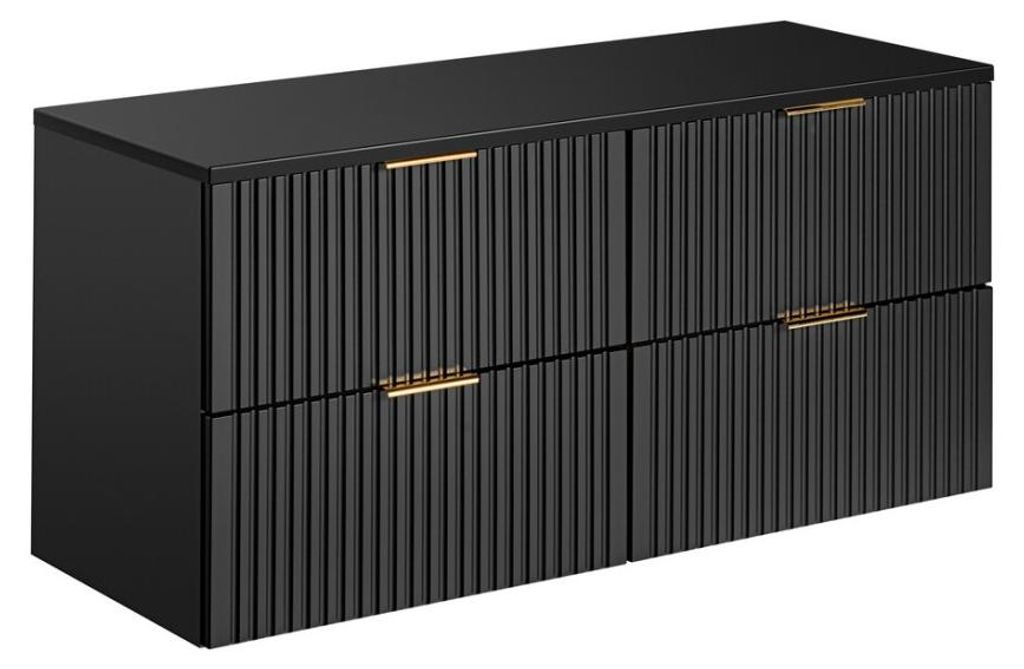 Großes Unterwaschbeckenmöbel NOXERA 120 cm – Mattschwarz – 4 Schubladen + Platte für Waschbecken