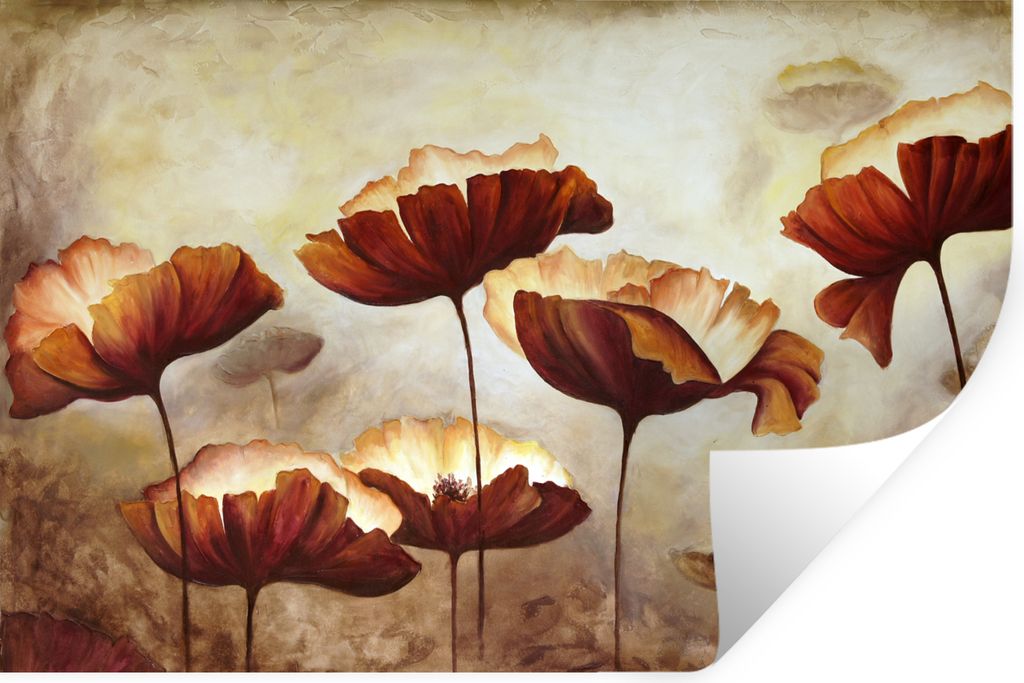 MuchoWow Wandtattoo Wandsticker Wandaufkleber Malerei - Blumen - Ölfarbe - Pflanzen 90x60 cm Selbstklebend und Repositionierbar - Aufkleber