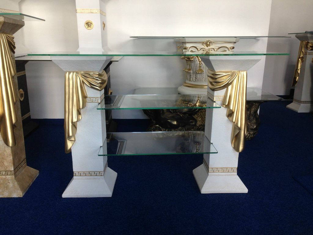 Fernseherregal Sideboard Wohnzimmer Regal Barock 100cm Hoch Medusa Mäander Standregal Handbemalt Retro Vintage