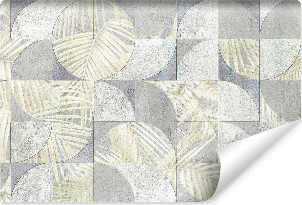 Muralo Selbstklebende Fototapete Für Wohnzimmer BETON Abstraktion Blätter Pflanzen Br. 300cm x Hö. 210cm