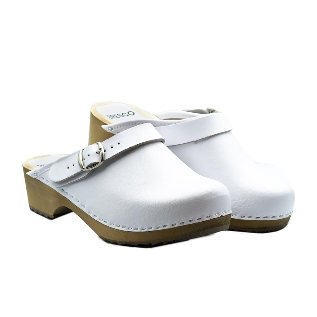 Damen Holzclogs aus Echtleder Weiß – Bequeme Produktbild 