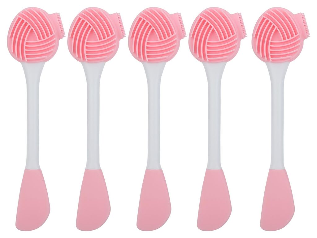 5-teiliges Set doppelköpfiger Gesichtsreinigungsbürsten aus Silikon für Gesichtsmasken, inklusive Applikatoren, in Rosa und Weiß