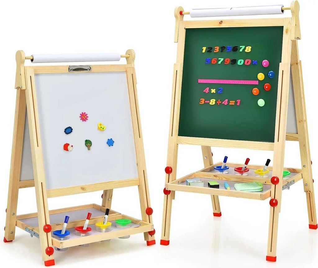 Kinderstaffelei - 3-in-1 Whiteboard/Kreidetafel - Höhenverstellbar - Beidseitig - Papierrolle - Ablagefach - Zubehör - Kunststoff - Gelb