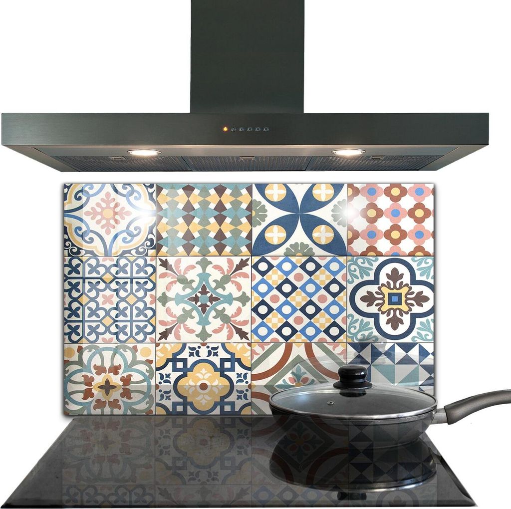 Spritzschutz aus Glas Küchenrückwand - Wandschutz für Herd und Spüle - 100x70 cm - Portugiesische Mosaik-Ornamente