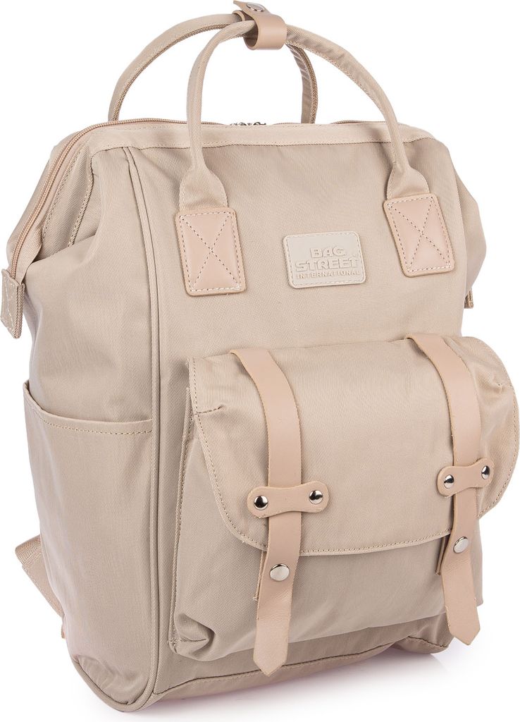 Bag Street Damenrucksack, Stoff, wasserabweisend, geräumig, im japanischen Stil, mit Kunstlederdetails, 30x39x20 cm Beige