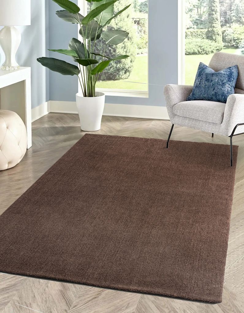 Waschbarer Teppich Kurzflor für Wohnzimmer, Esszimmer, Schlafzimmer, faltbar, SOFT, Braun 120x170cm