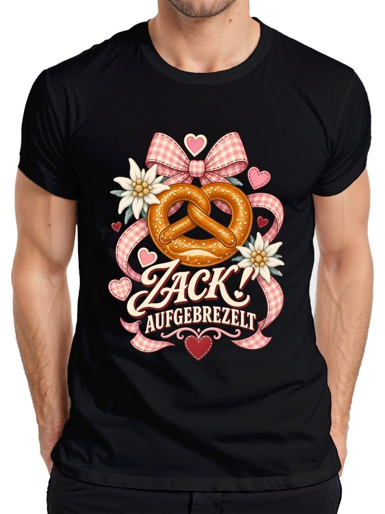 Zack! Opdruk met pretzel, edelweiss, , lederhosen. Heren Productafbeelding 