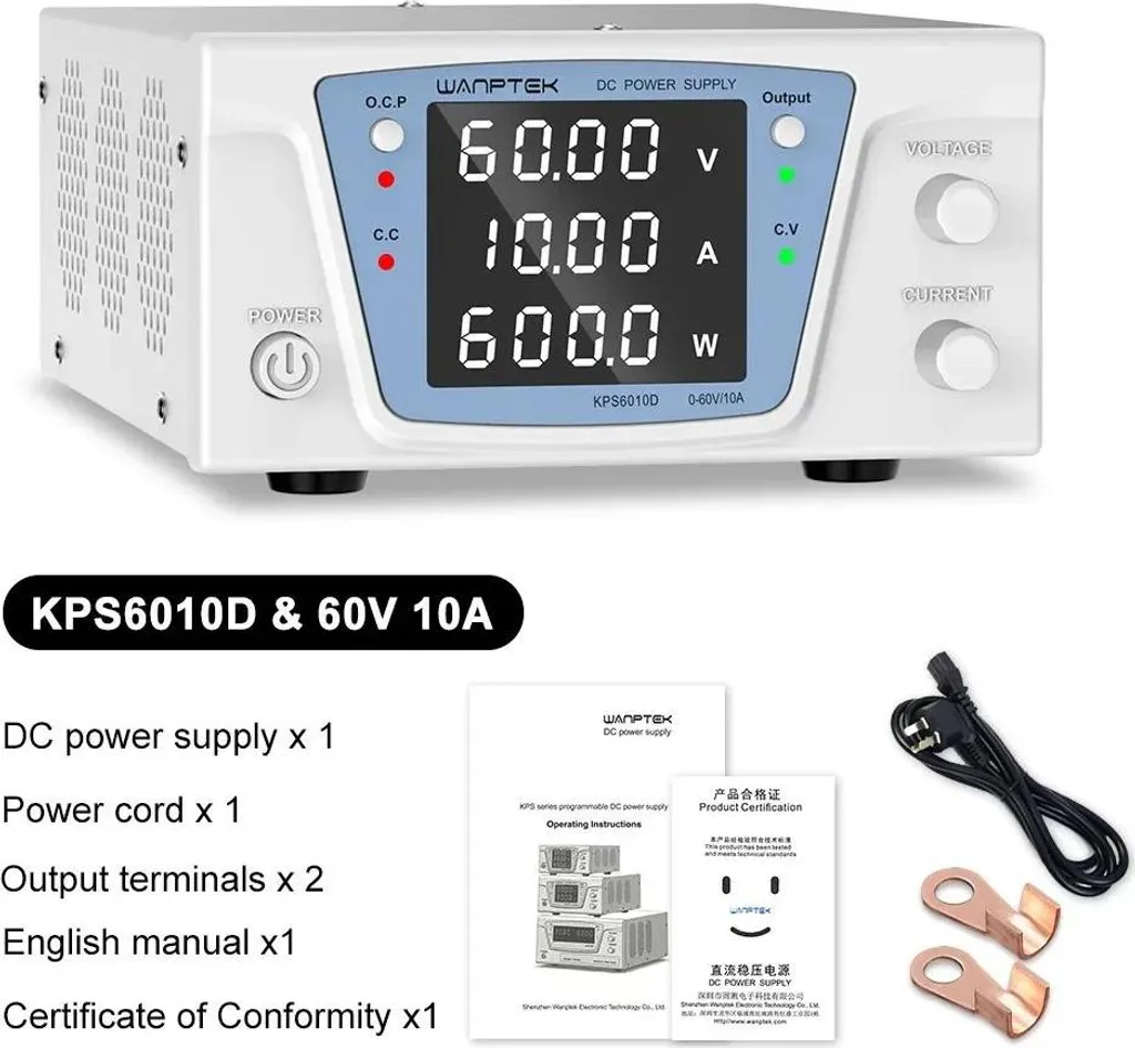 Source d'alimentation CC variable 60V 10A pour tests et mesures labo