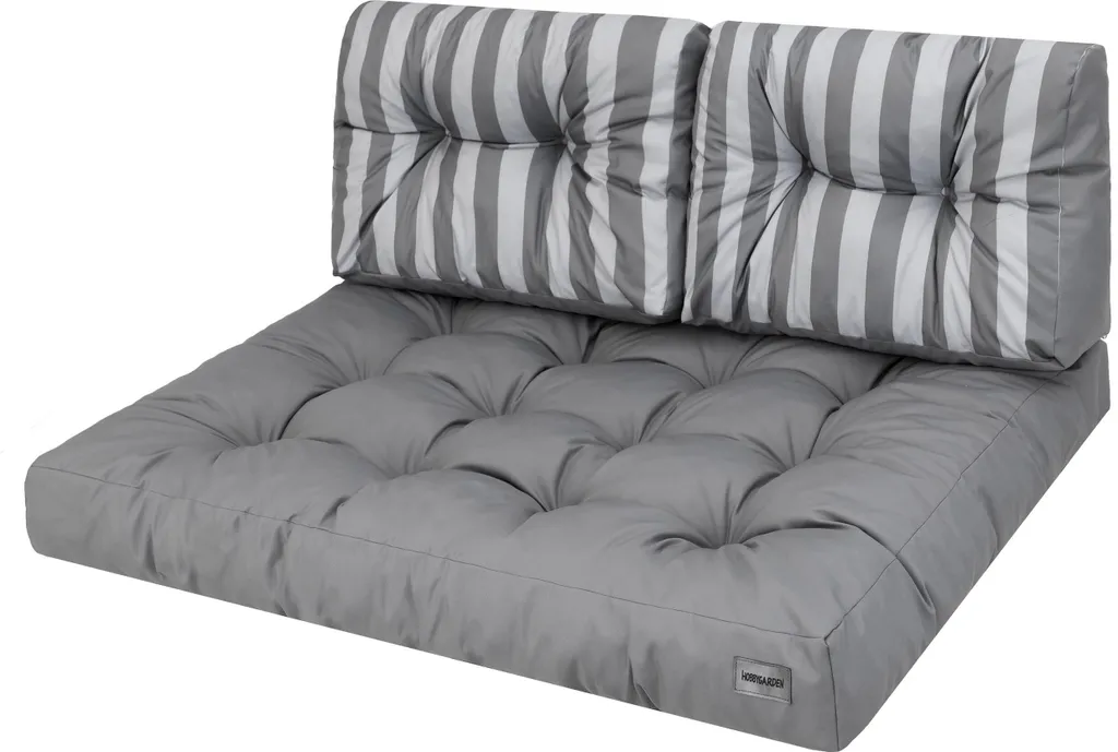 Coussin pour canapé palette de 120cm imperméable vert rayé 2 pièces