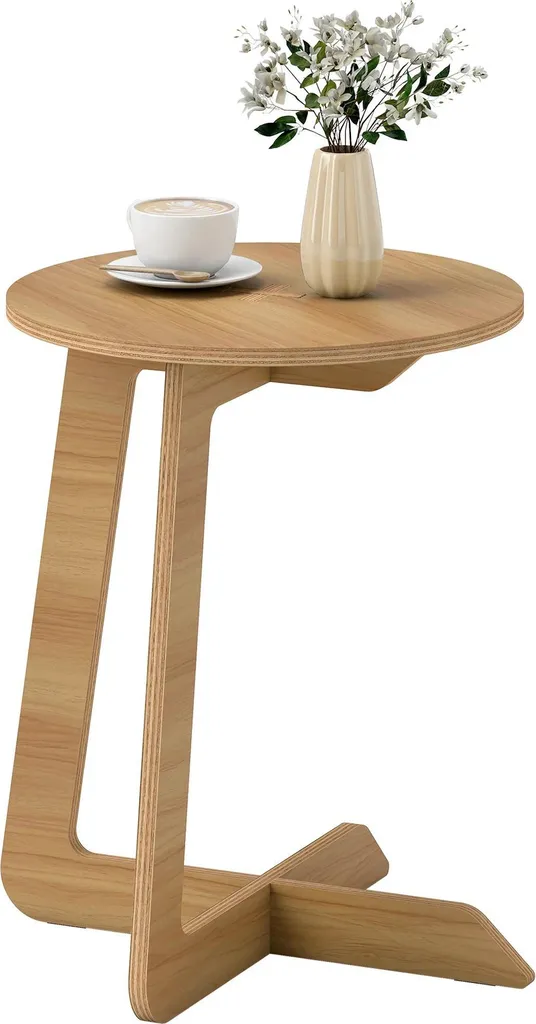 Table d'appoint en C bois kaki foncé - Table basse ronde design moderne