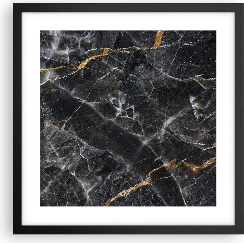 Gerahmtes Poster - Schwarzer Rahmen - Marmor Stein Schwarz - 40x40 cm - Wand Bild - Wanddeko - Wandbilder - Kunstposter - Wandposter - Bilderrahmen...