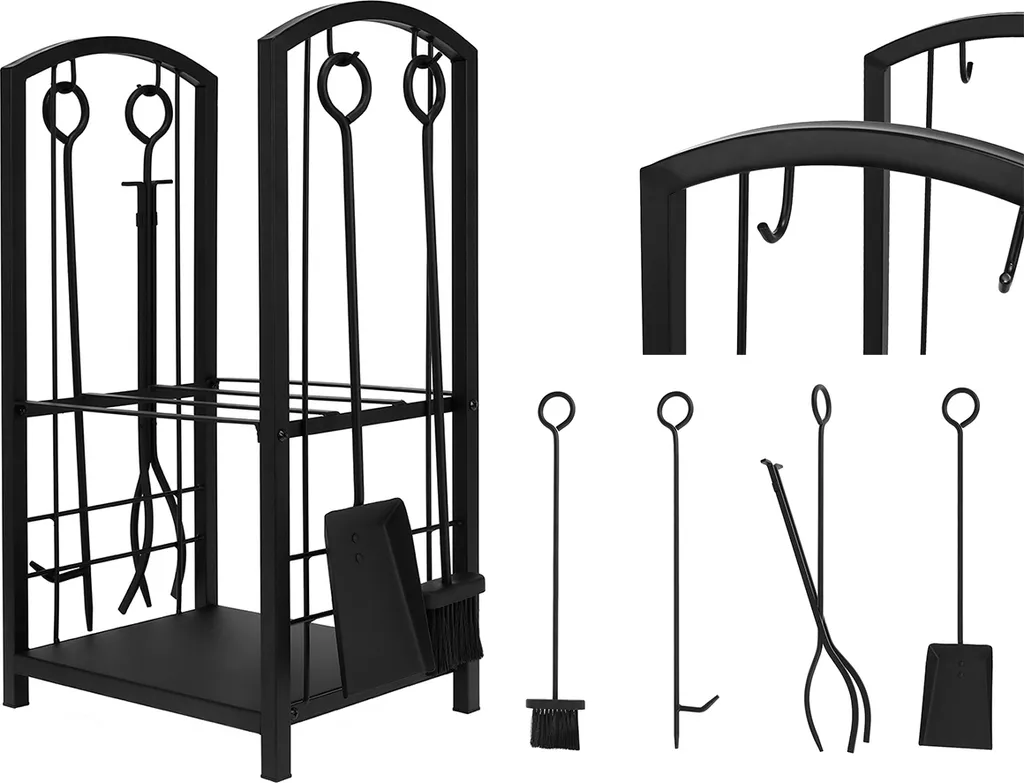 Panier à bûches robuste avec set de couverts de cheminée inoxydable