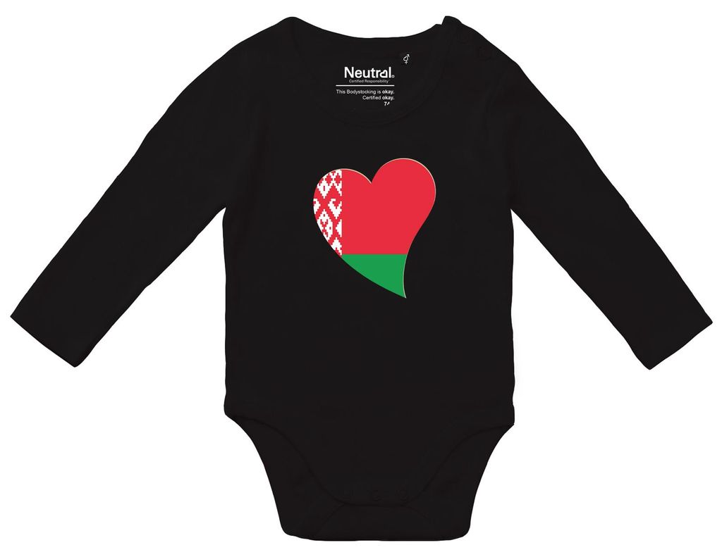 Huuraa Baby Body Belarus Flagge Herz 68 Black Baumwolle Fairtrade Langarmbody Geschenkidee