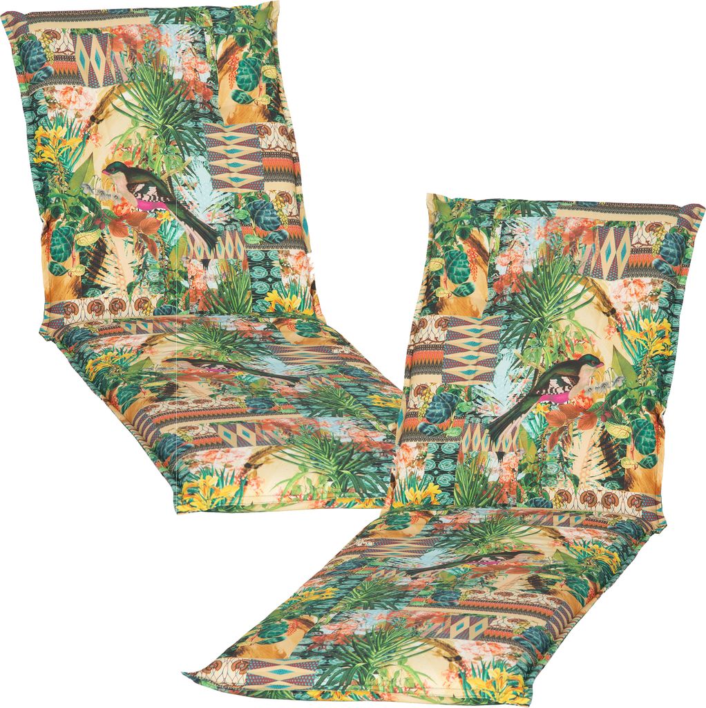 NYVI Liegenauflagen Piemont 2er Set - 191x58x8 cm Dschungel - Extra Starker 8cm Sitzpolster - Gartenmöbel Auflagen mit Halteband & Bindebändern