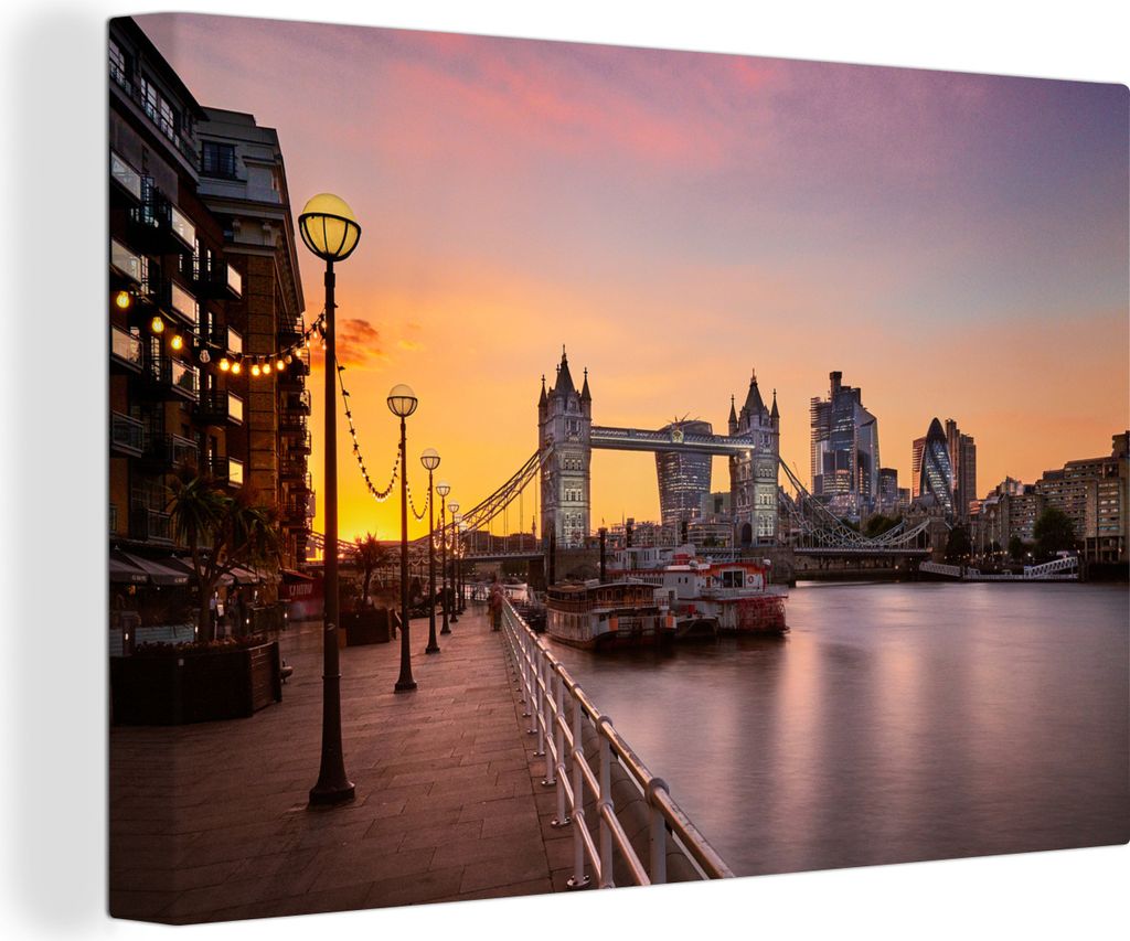 OneMillionCanvasses - Leinwandbilder - 140x90 cm, Sonnenuntergang in London mit Tower Bridge, Wandbilder Kunstdruck Wanddekoration