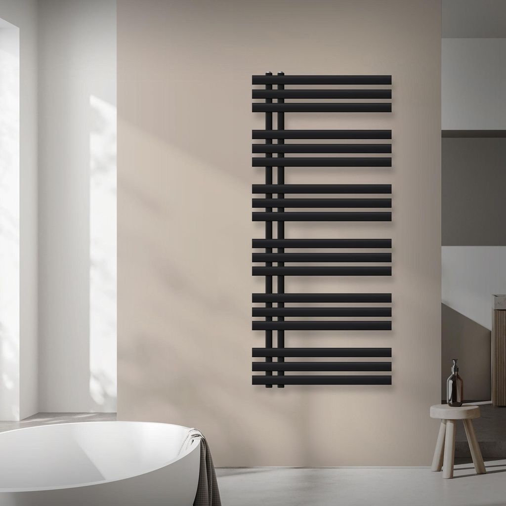 LuxeBath Design Badheizkörper, 600x1400 mm, Schwarz, inkl. Montage-Set, ohne Heizstab