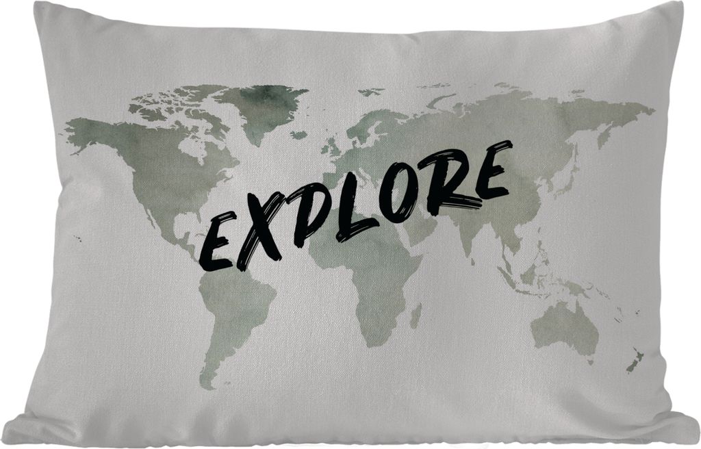 MuchoWow Outdoor Kissen - Weltkarte - Zitat - Aquarell - 50x30 cm - Wetterfest - Lounge Kissen - Sofa kissen - Wohnzimmer Dekoration