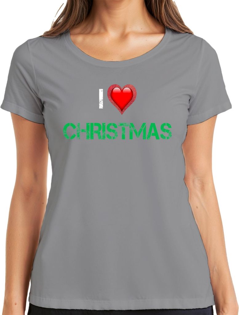 I Love Christmas Herz Rot Grunge Weihnachten Geschenk Vintage Damen T-Shirt, Grau, M