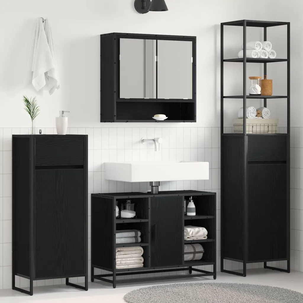 Mobile Bagno Rovere Nero 40x30x100 cm | Maison Exclusive Offerta
