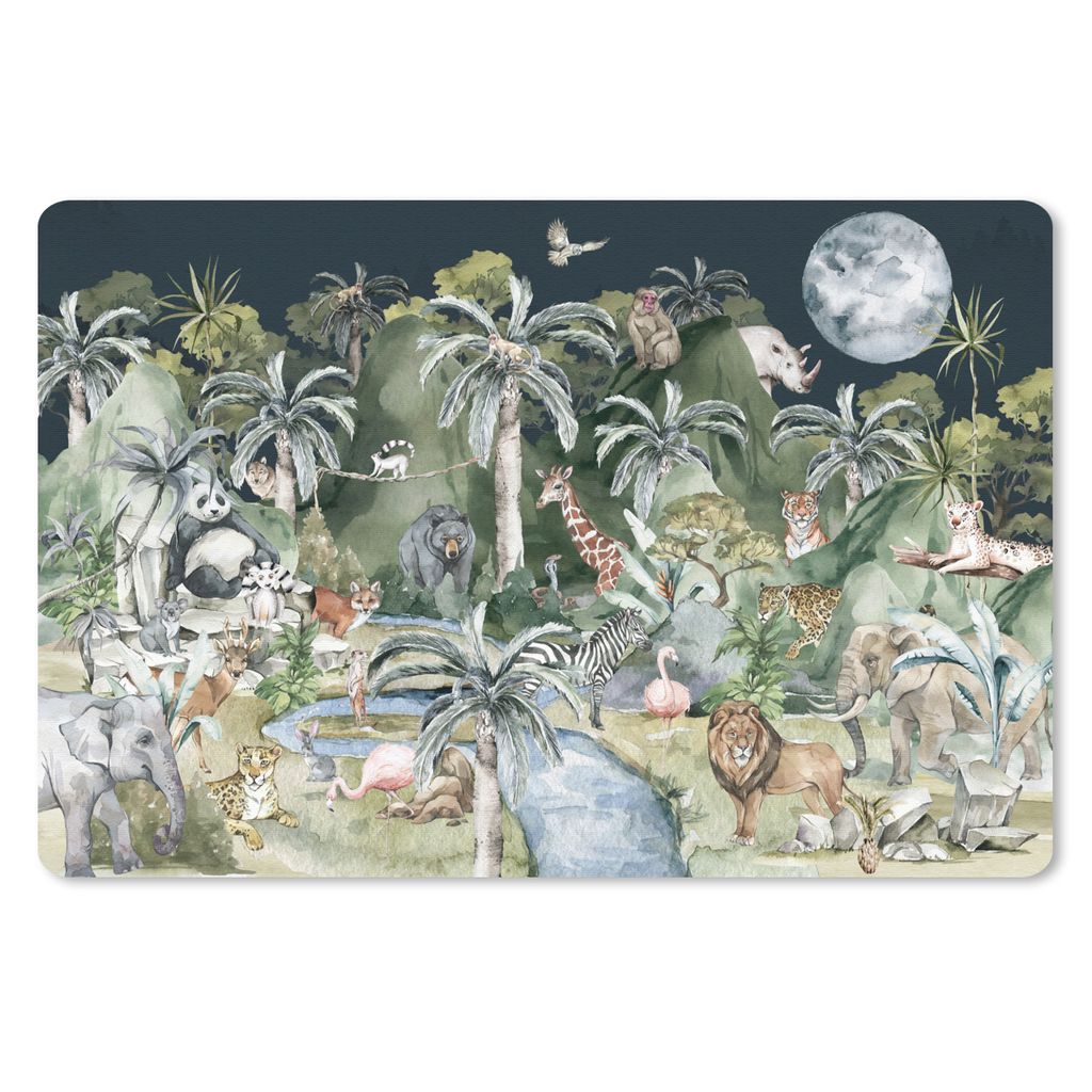 MuchoWow Schreibtischunterlage Kinder - Dschungel - Natur - Tiere - Pflanzen 60x40 cm - XXL Mauspad - Großes Mauspad