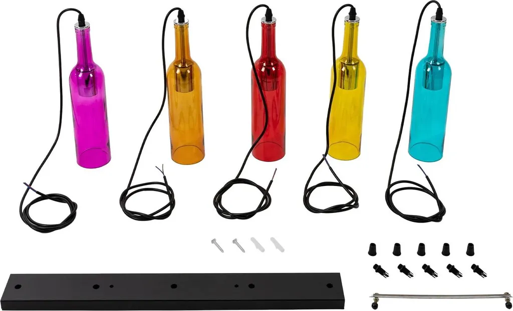 Luminaire suspendu 5 bouteilles de vin en verre avec hauteur ajustable