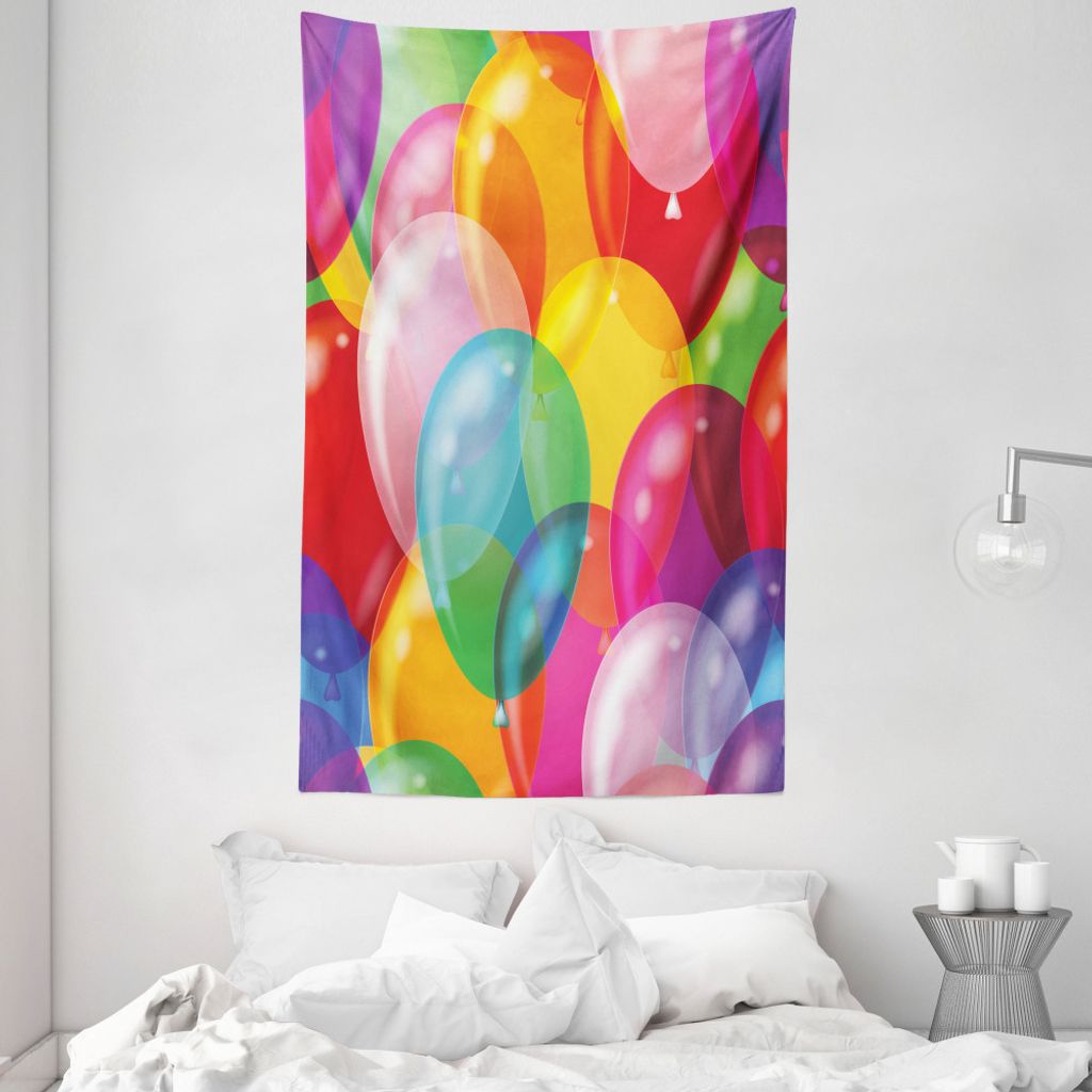 ABAKUHAUS Bunt Wandteppich und Tagesdecke, Luftballons Fun aus Weiches Mikrofaser Stoff Waschbar ohne Verblassen Digitaldruck, 140 x 230 cm, Mehrfa...