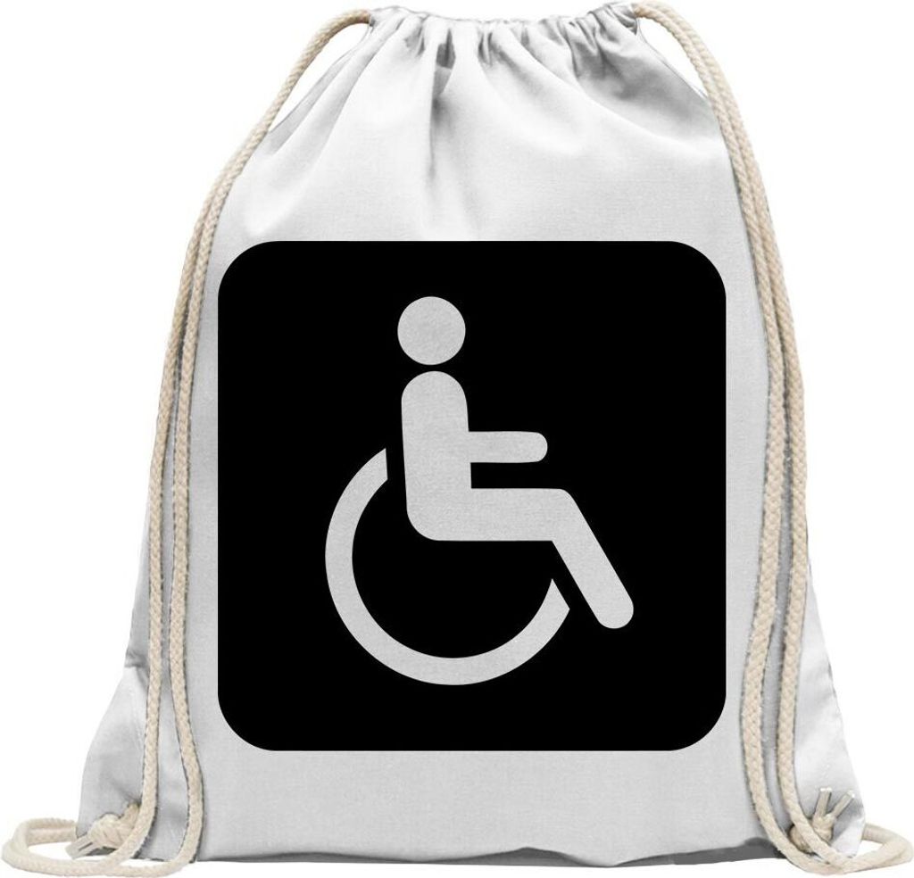 Kiwistar - Turnbeutel - weiss - Behinderte Rollstuhl WC Piktogramme - Fun Rucksack Sport Beutel Gymsack Baumwolle mit Ziehgurt