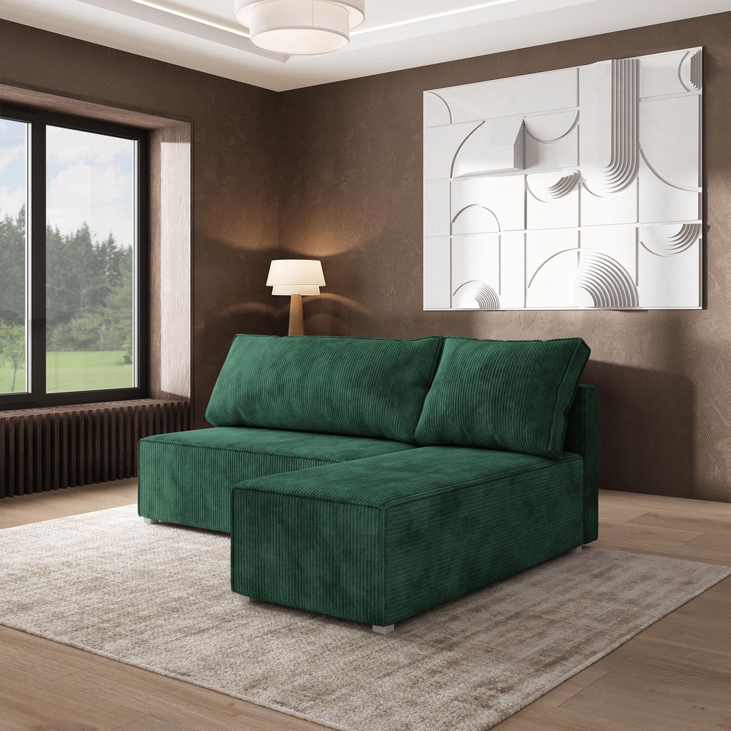 Masseno Ecksofa RAVELO P mit Schlaffunktion L-Form, Sofa mit Bettkasten, Wohnzimmersofa, Couch, Soffa, Bettsofa, Couchgarnitur- Grün, POSO 14