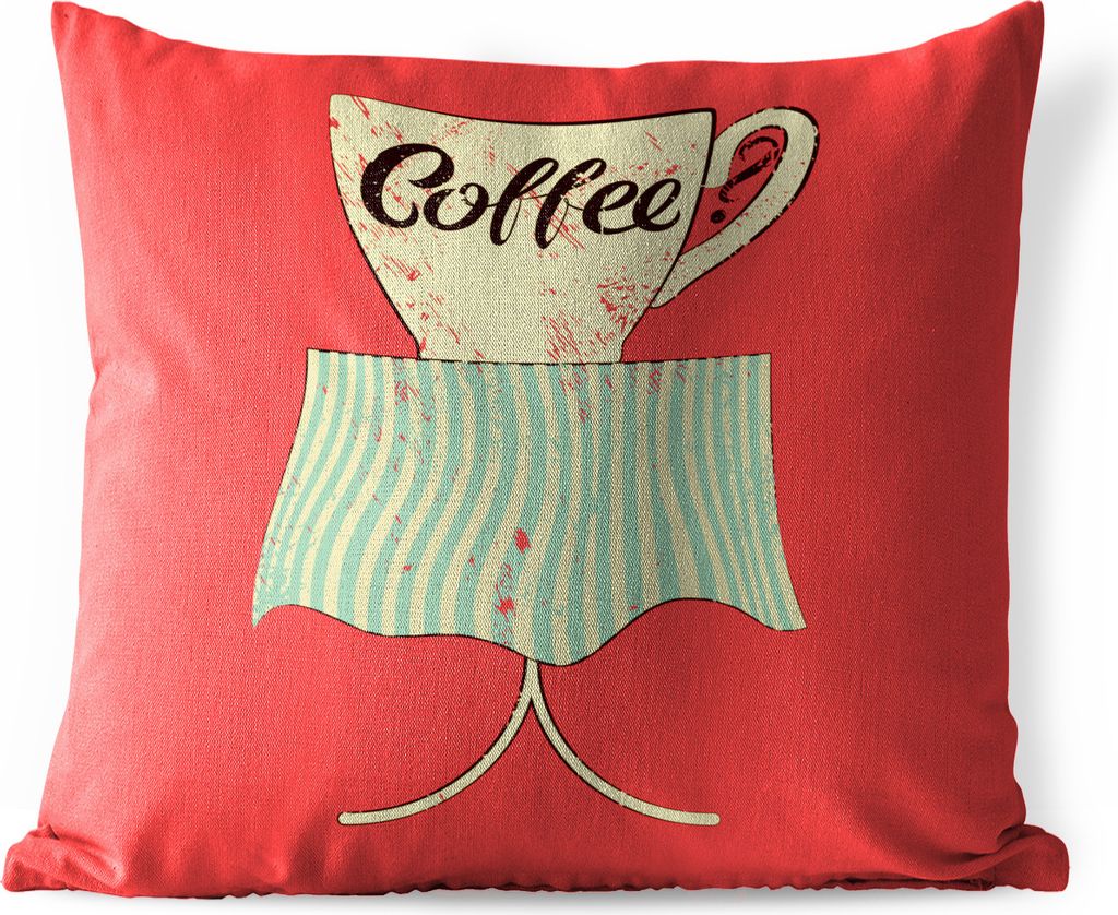 MuchoWow Outdoor Kissen - Kaffee? - Vintage - Kaffeebecher - Sprüche - Zitate - 60x60 cm - Wetterfest - Lounge Kissen - Dekoration - Schlaf Kissen