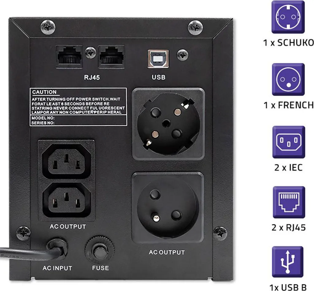 Onduleur Line-Interactive 1200W 2kVA Qoltec 53777 avec 4 Sorties Secteur