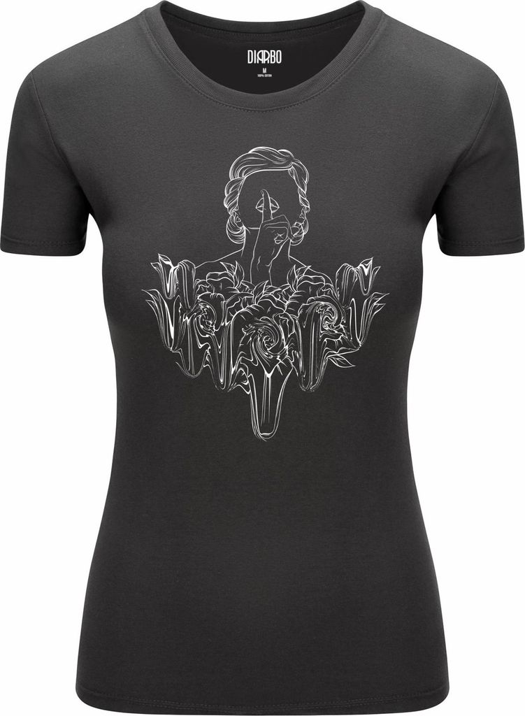 Diarbo Damen T-Shirt mit Abstraktem Druck Surreale Stille Dunkelgrau Gr.L