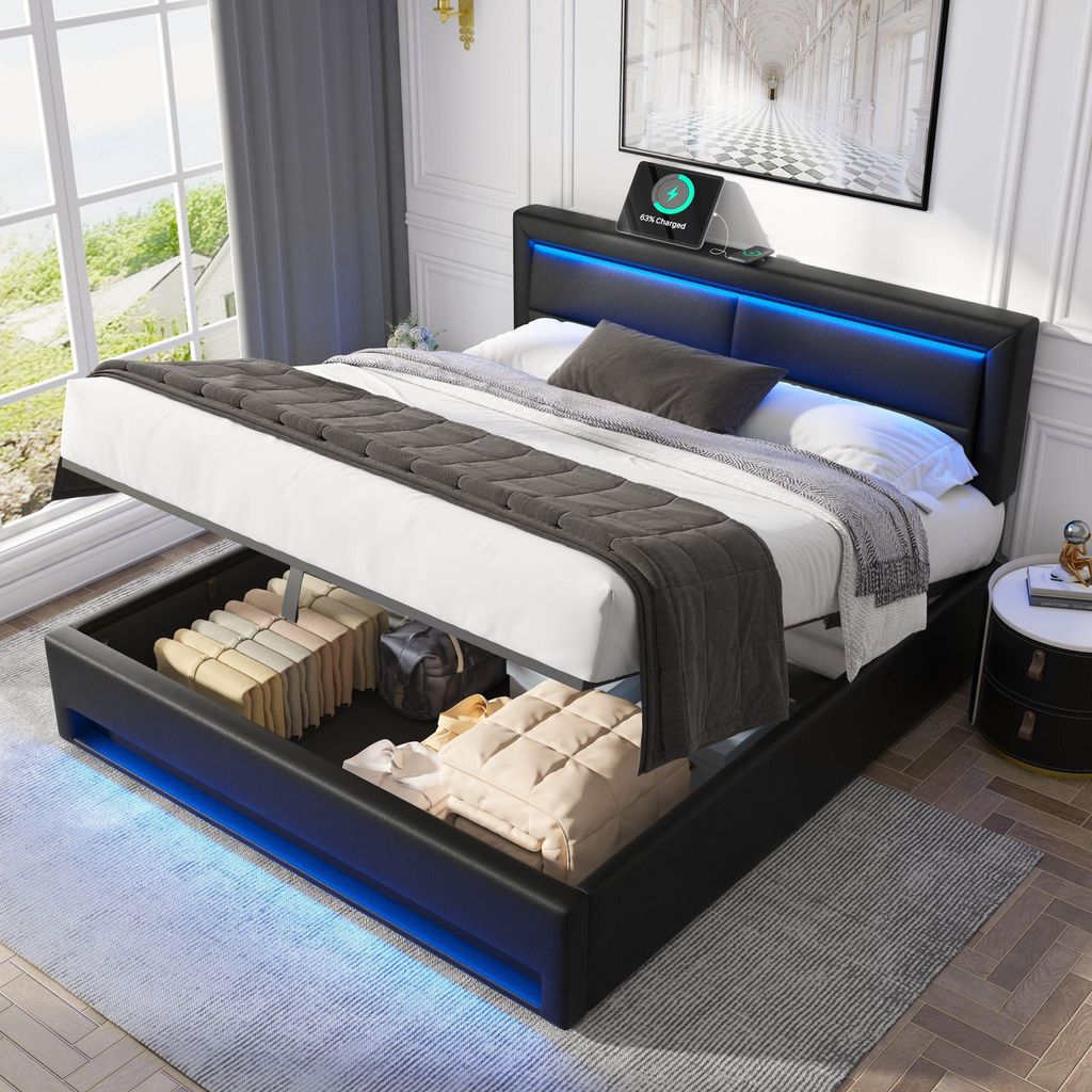 OKWISH Lit Double 140x190 cm avec Rangement - Lit Image du produit 