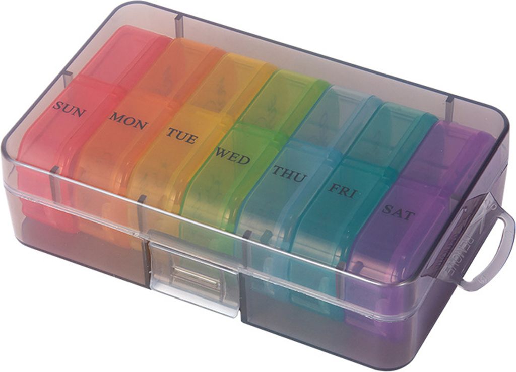 Pillen-Organizer, 14 Fächer, Datum, AM/PM-Erinnerung, tragbar, klassifiziert, transparent, lebensmittelecht, 7 Tage pro Woche, Reisekapsel, Tablet...