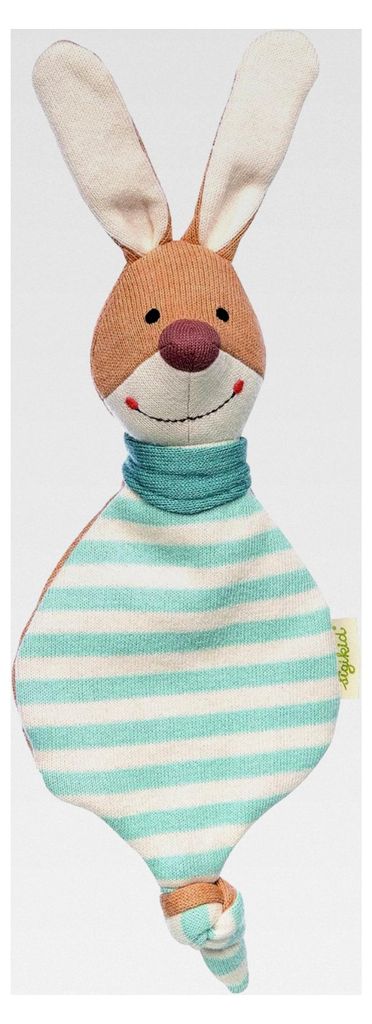 Mini Strick-Schnuffeltuch Hase Grün, Babyspielzeug, empfohlen ab 0 Monaten, blau