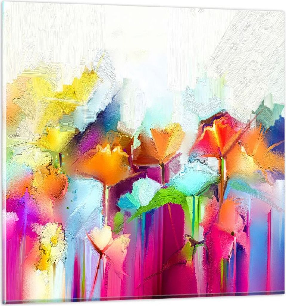 Bilder auf glas - Blumen Wiese Sommer - 50x50cm - Glasbilder - Wandbilder - Kunstdruck - zum Aufhängen bereit - Wanddekoration aus Glas - Glas Bil...