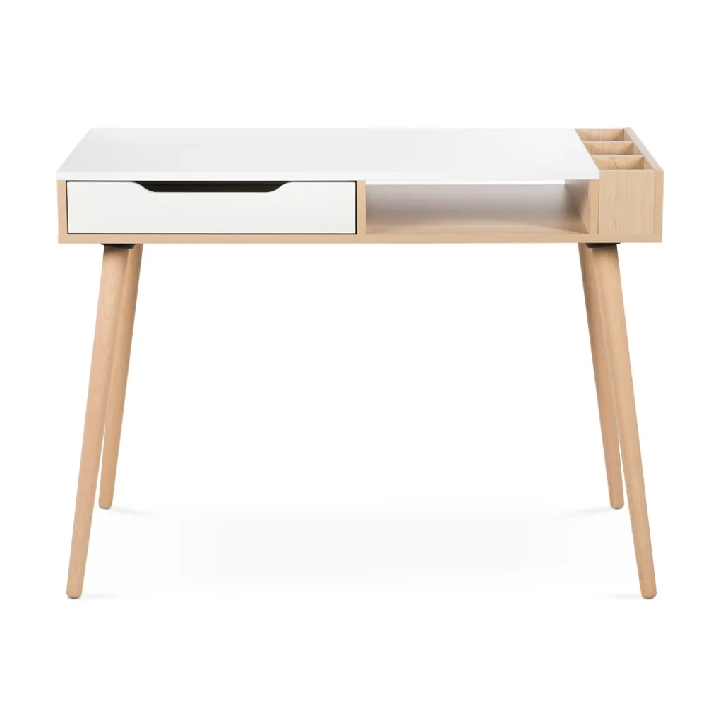 Bureau enfant BRELA pour devoirs et dessin - Style hêtre bois et blanc
