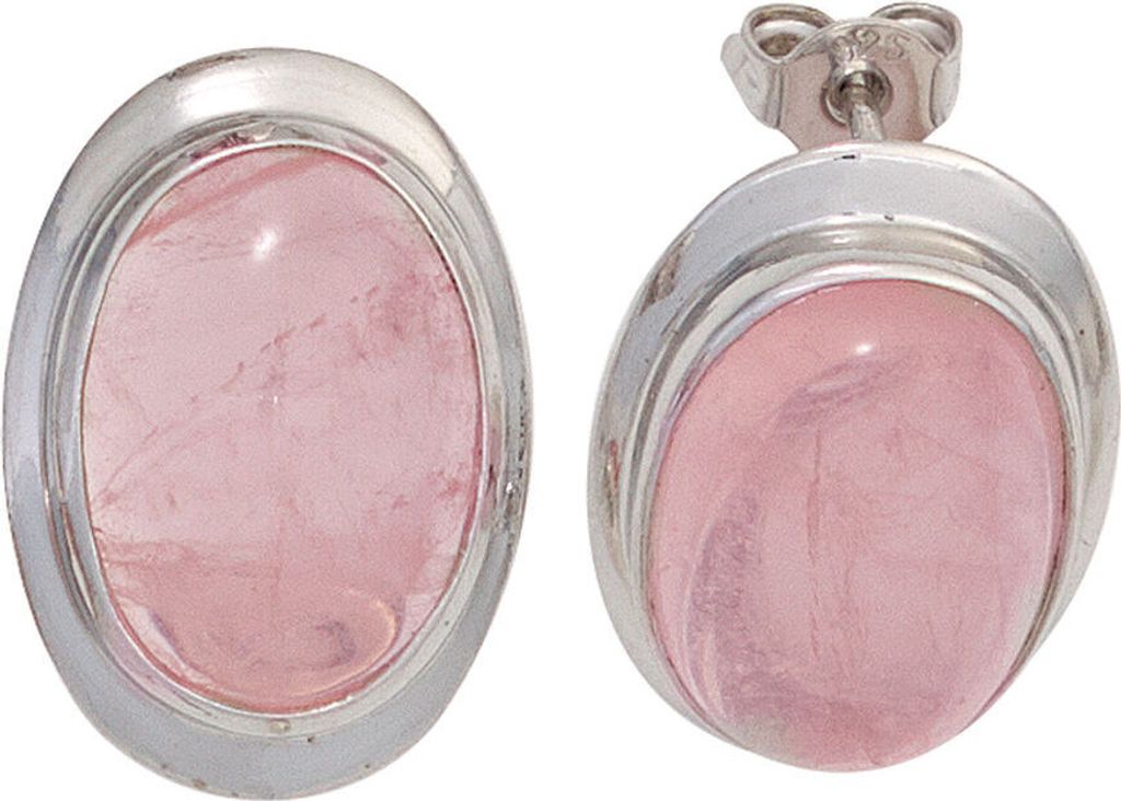 Paar Ohrstecker mit Edelstein Rosenquarz oval 925 Silber schlicht Damen