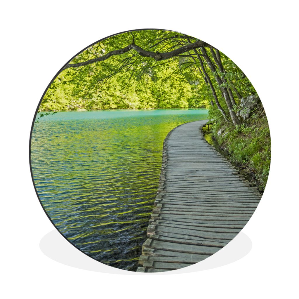 MuchoWow Aluminium Wandkreis Uferstraße im Nationalpark Plitvicer Seen Ø 30 cm Wanddeko Modern Wohnzimmer - Wand Bild - Wohnzimmer - Runde Bild...
