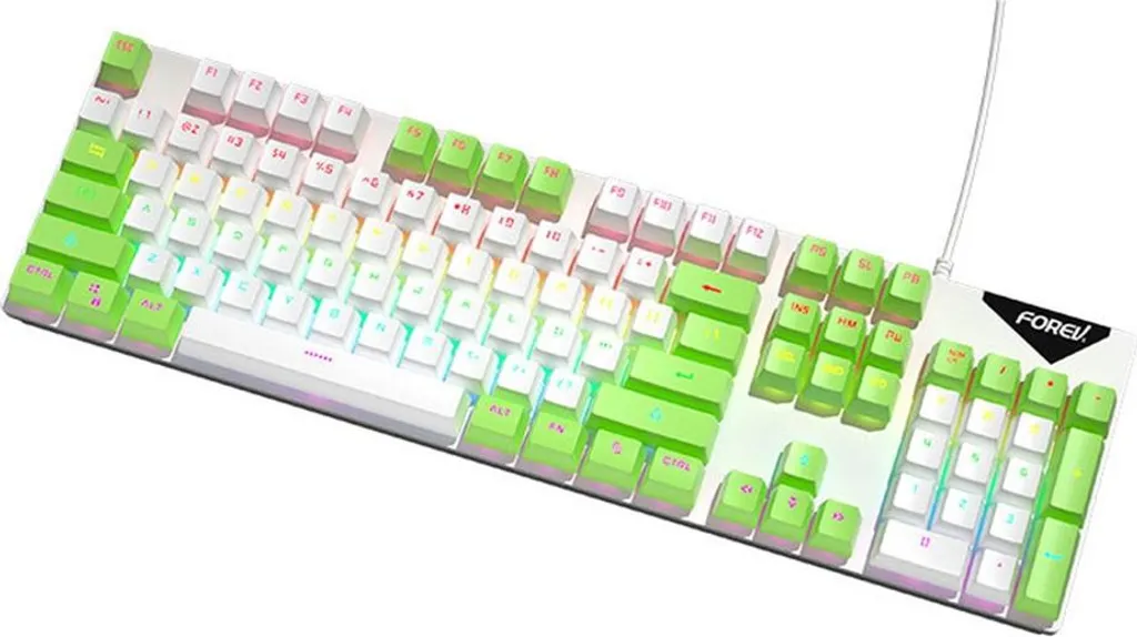 Clavier mécanique de jeu USB bicolore blanc et vert à 104 touches - 3