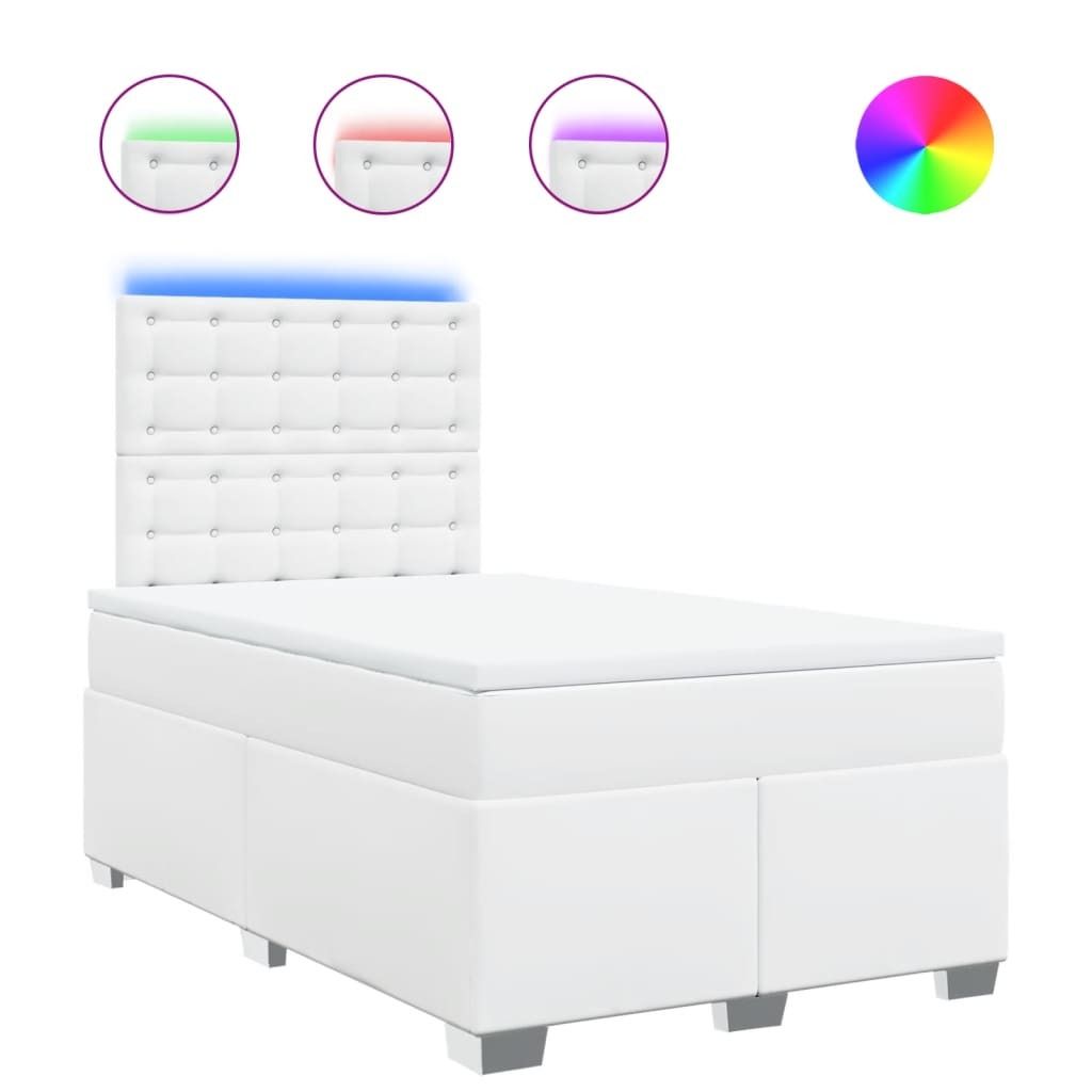 vidaXL Boxspringbett mit Matratze Weiß 120x190 cm Kunstleder