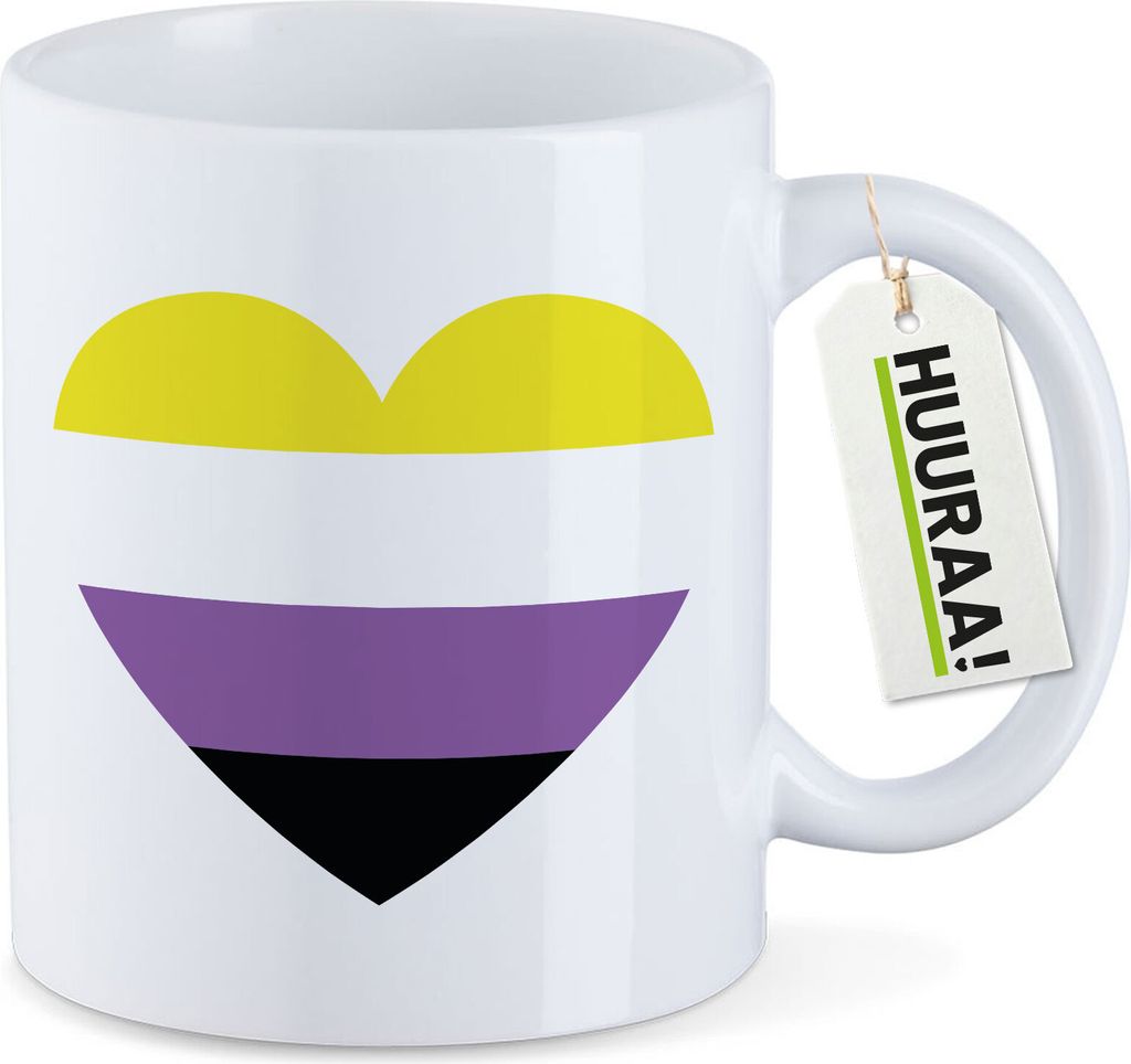 Huuraa Kaffeetasse Nonbinary Pride Flagge LGBTQ Herz 330ml Weiß Keramik Kaffeebecher Geschenkidee